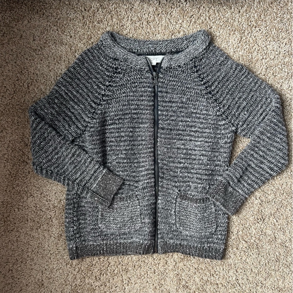 W Loft Striped Grey 100% Cotton Knit Zipper Cardigan Size XS Petite |D55